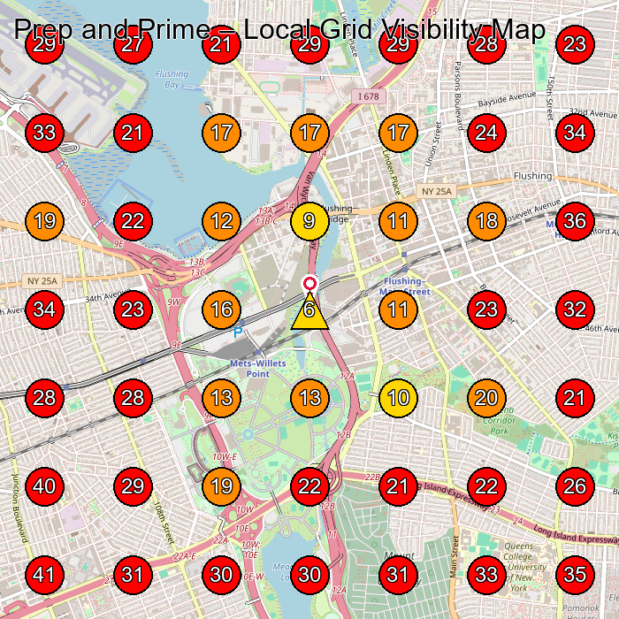 Prep and Prime GeoGrid visibility map for Medical Spa in Queens
